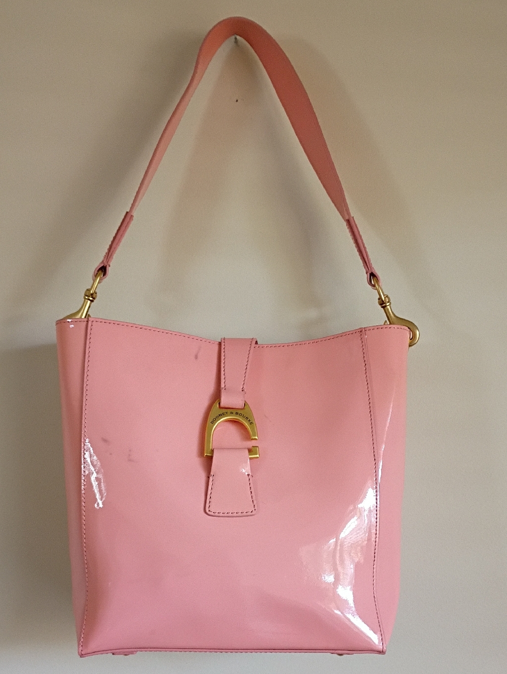 Dooney & Bourke Pink Patent Leather Shoulder Bag with Gold Accent